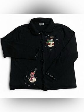 Black Sequin Snowman Kids Jacket with Beaded Trim